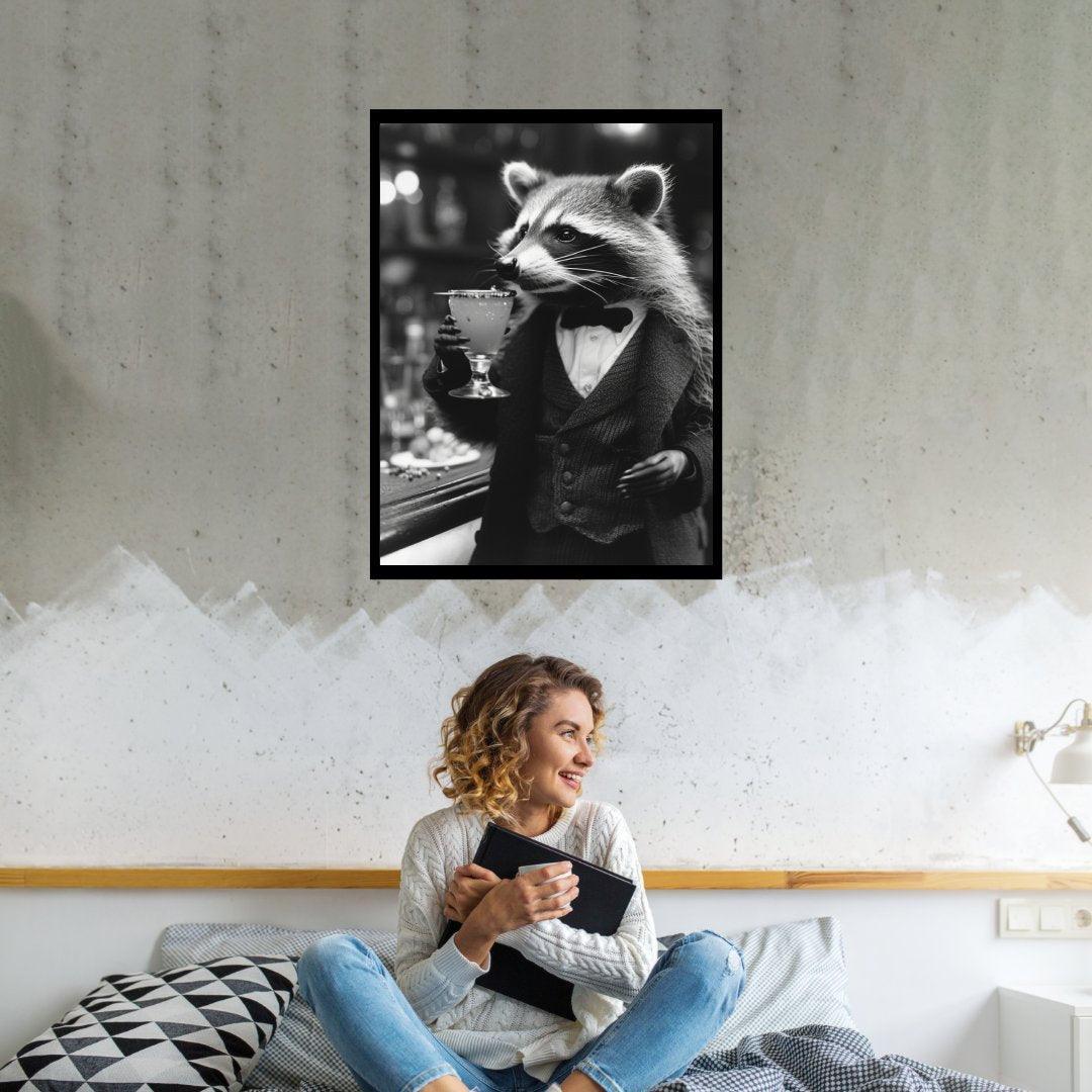 Waschbär mit Cocktail 30x40 cm / 12x16″ / Poster auf halbmattem Papier