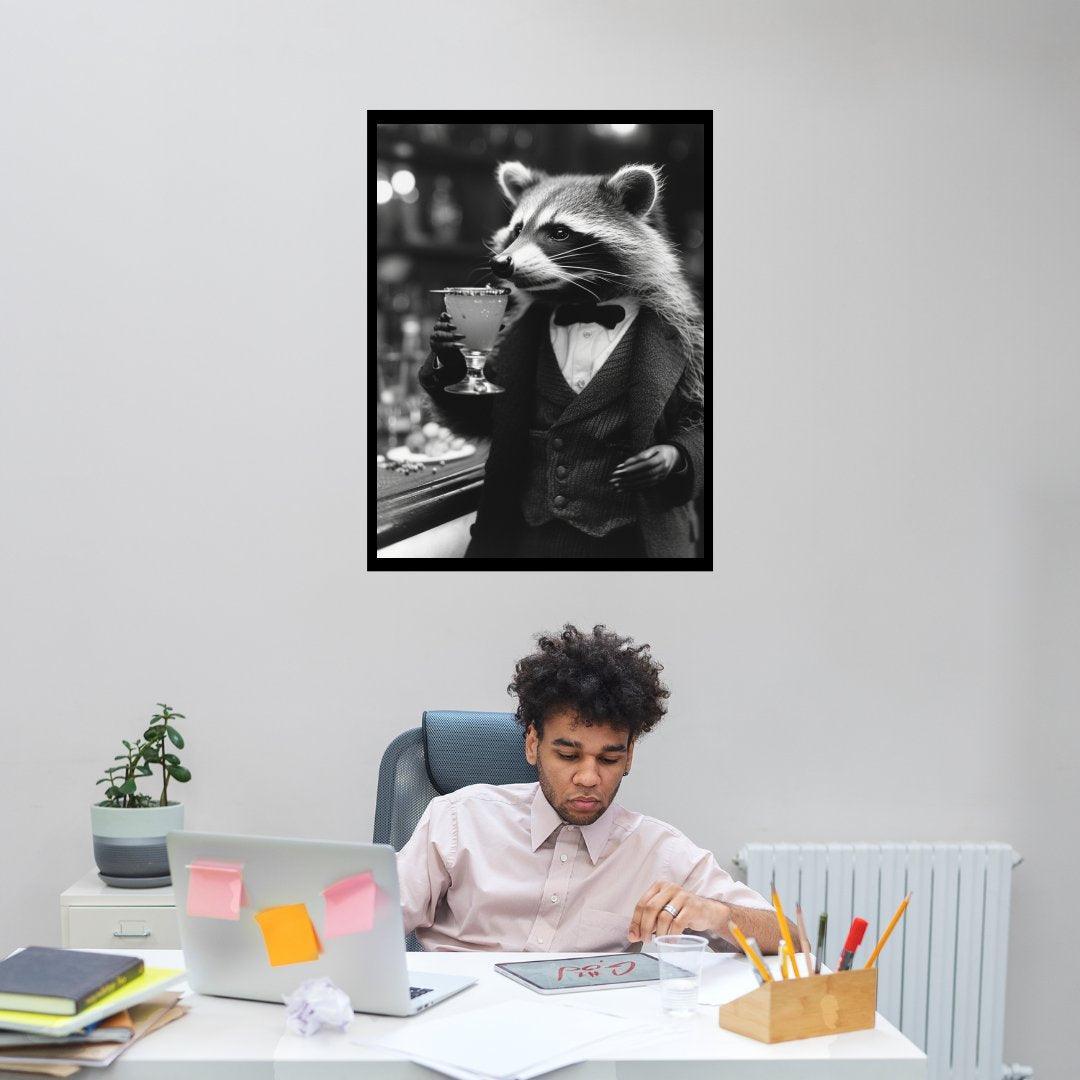 Waschbär mit Cocktail 30x40 cm / 12x16″ / Poster auf halbmattem Papier